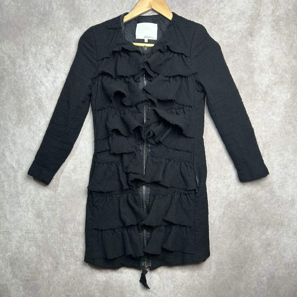 PHILLIP LIM 3.1 Black Wool Blend Layered Ruffle Silk Lined Jacket Womens sz 4